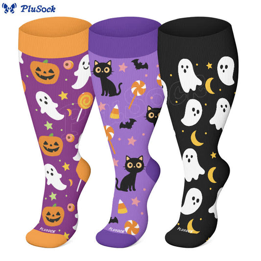 Plus Size Halloween Ghost Series Compression Socks(3 Pairs) - image 0