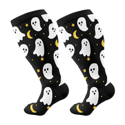 Plus Size Halloween Ghost Series Compression Socks - Black - 4XL - image 7