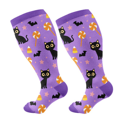 Plus Size Halloween Ghost Series Compression Socks - Purple - 4XL - image 6