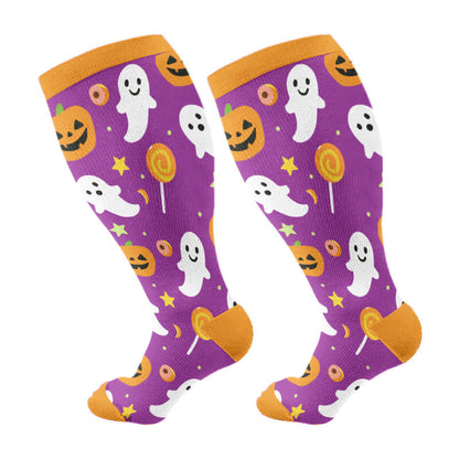Plus Size Halloween Ghost Series Compression Socks(3 Pairs) - Purple&Orange(1 Pair) - 4XL - image 6