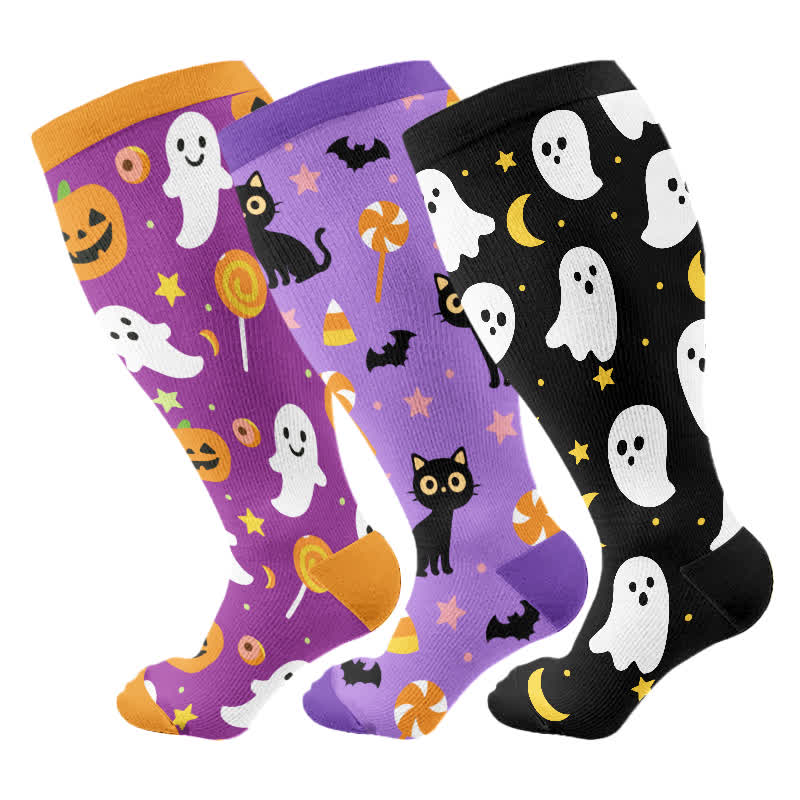 Plus Size Halloween Ghost Series Compression Socks(3 Pairs) - Multicolor - 4XL - image 5