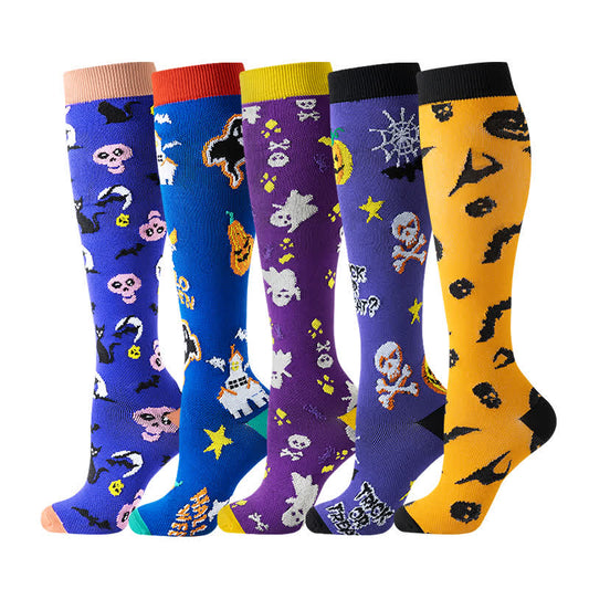 Halloween Skull Ghost Series Compression Socks(5 Pairs) - Multicolor - S/M - image 1