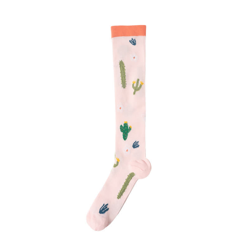 Cute Animal Plant Print Compression Socks(6 Pairs) - Pink - S/M - image 5