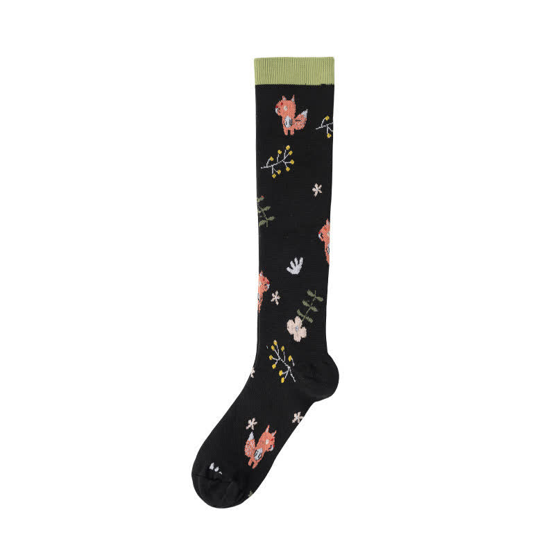 Cute Animal Plant Print Compression Socks(6 Pairs) - Black - S/M - image 1