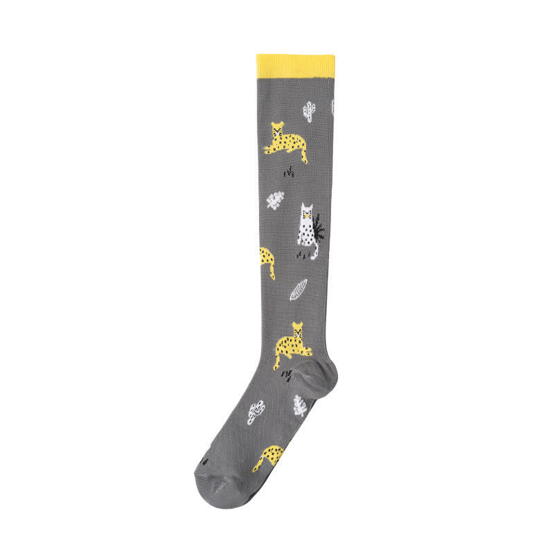 Cute Animal Plant Print Compression Socks(6 Pairs) - Grey - S/M - image 4