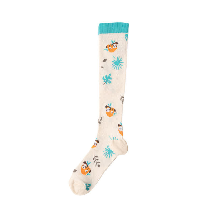 Cute Animal Plant Print Compression Socks(6 Pairs) - Beige - S/M - image 2