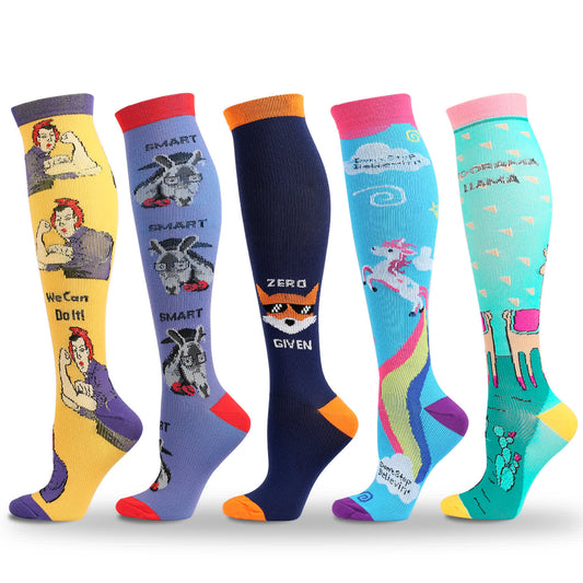 Funny Cartoon Animal Print Compression Socks(5 Pairs) - Multicolor - S/M - image 1