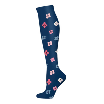 Blooming Flowers Series Compression Socks(6 Pairs) - Navy Blue-B - S/M - image 10