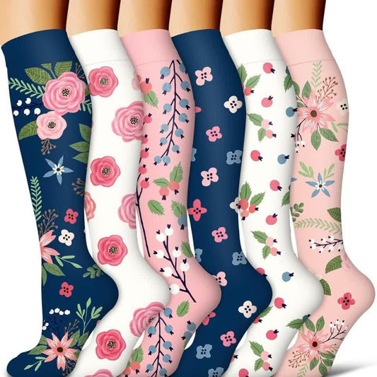 Blooming Flowers Series Compression Socks(6 Pairs) - Multicolor - S/M - image 1