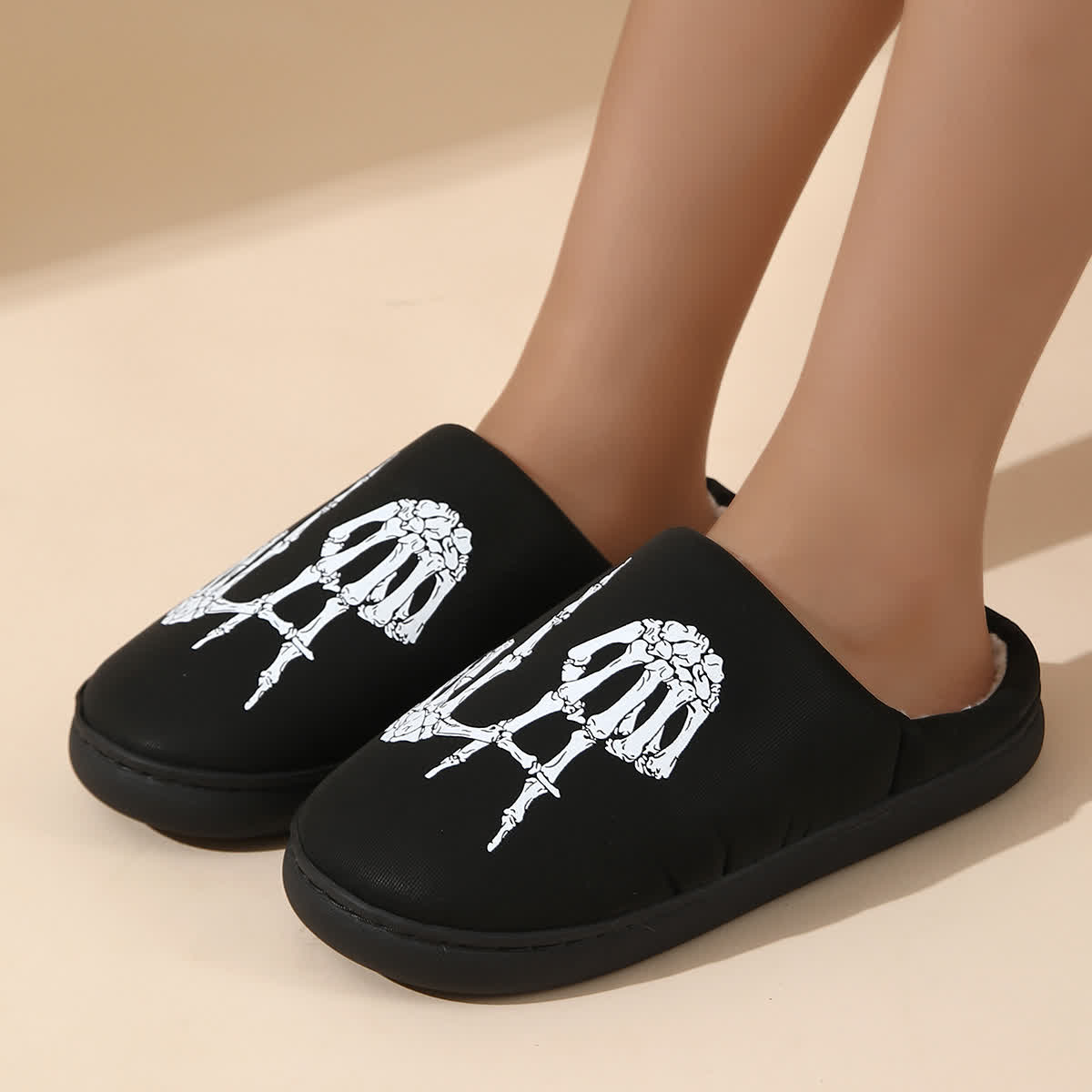 Plus Size Skull Gesture Print Slippers - Black - EU44-45(US10-11) - image 0