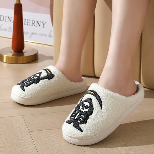 Plus Size Halloween Abstract Skull Print Slippers - White - EU43-44(US9-10) - image 0