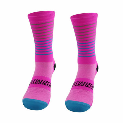 Stripe Print Cycling Quarter Compression Socks(4 Pairs) - Pink - EU38-45(US5-11) - image 6