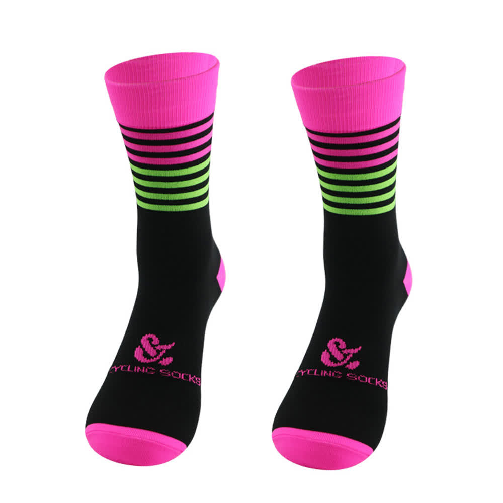 Stripe Black Cycling Quarter Compression Socks(4 Pairs) - Pink - EU38-45(US5-11) - image 4