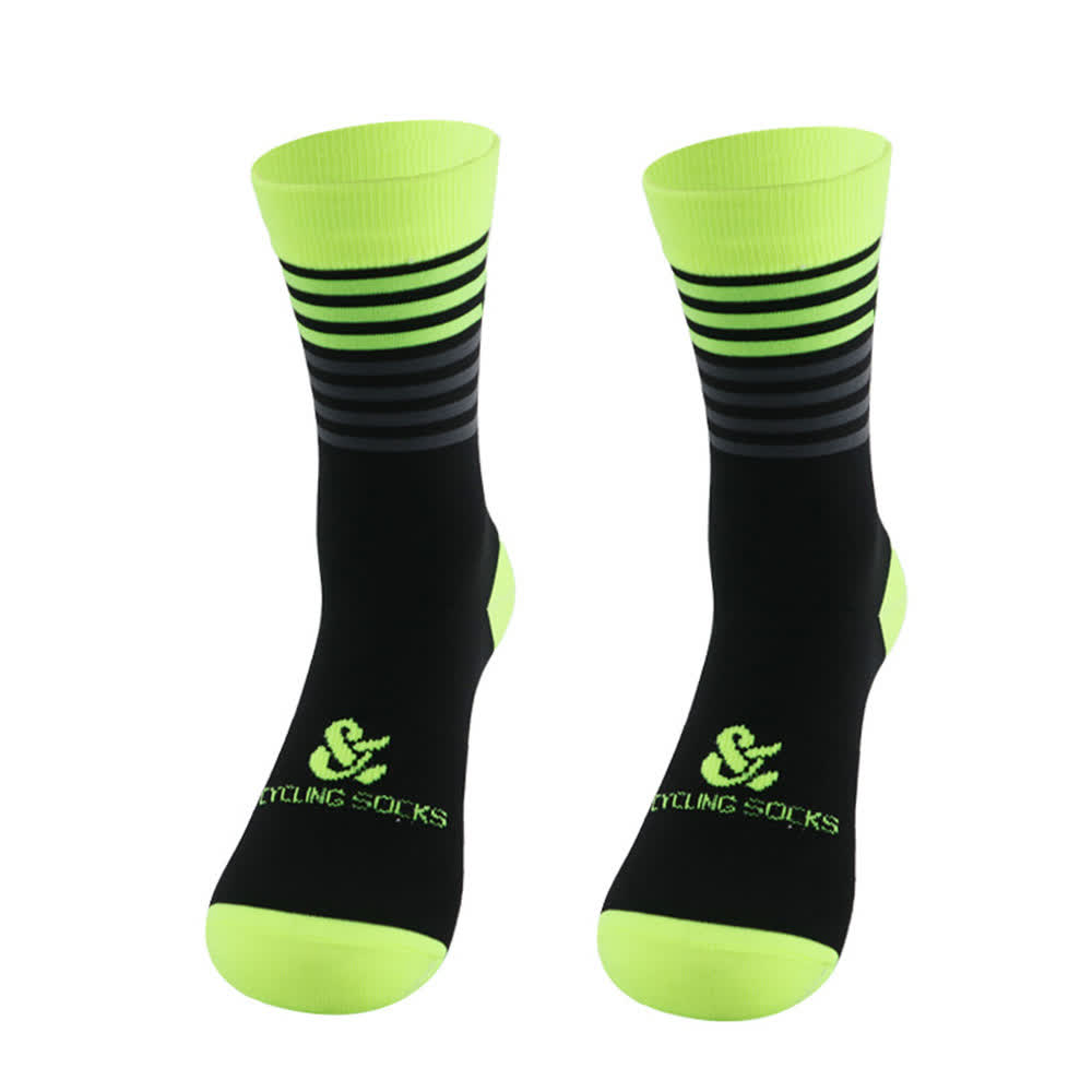 Stripe Black Cycling Quarter Compression Socks(4 Pairs) - Green - EU38-45(US5-11) - image 2