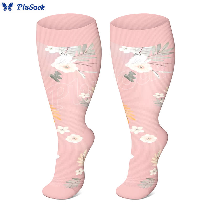 Plus Size Floral Leaf Series Compression Socks(3 Pairs) - image 2