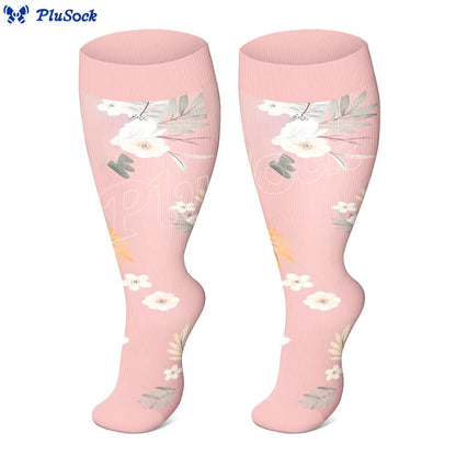 Plus Size Floral Leaf Series Compression Socks(3 Pairs) - image 2