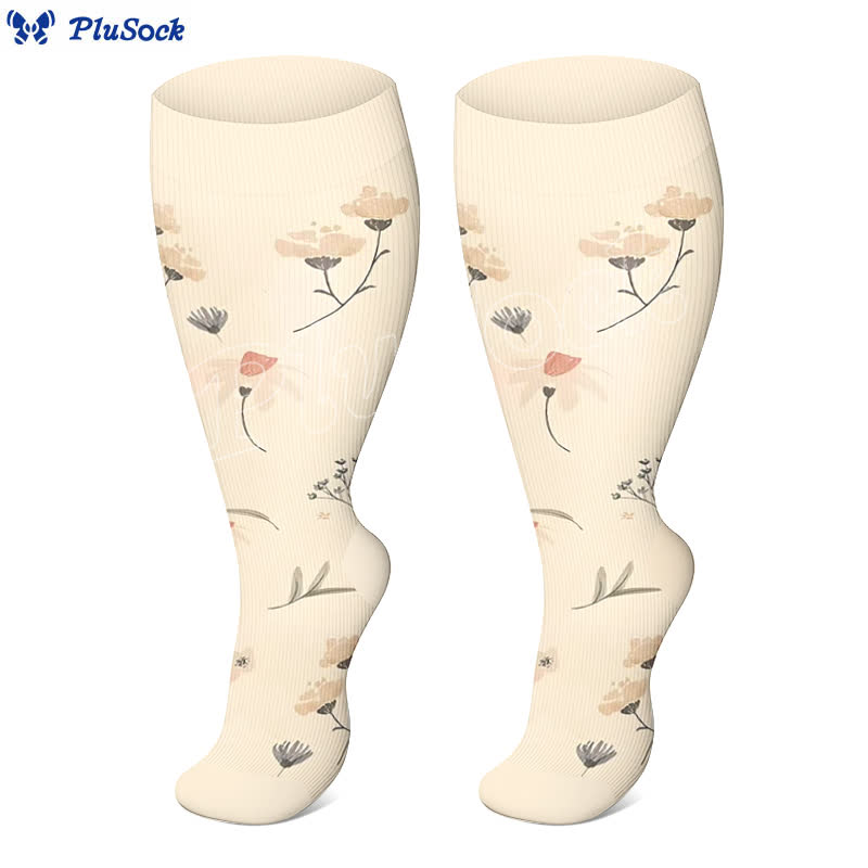 Plus Size Peach Blossom Compression Socks(3 Pairs) - image 4