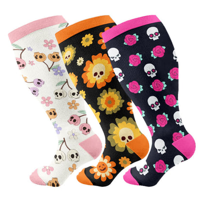 Plus Size Halloween Floral Skull  Series Compression Socks - image 4