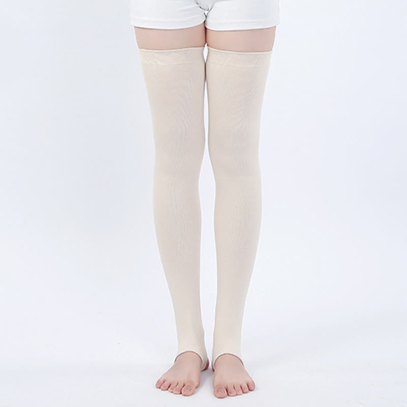 Pure Cotton High Elastic Non-slip Stirrup Thigh Sleeves - Beige - XL - image 7