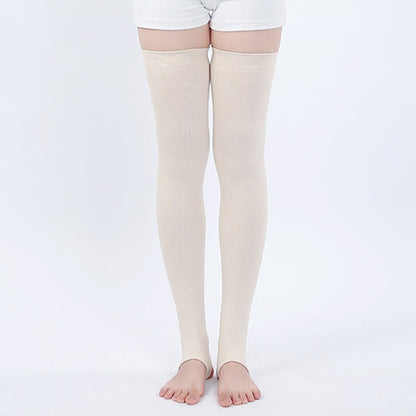 Pure Cotton High Elastic Non-slip Stirrup Thigh Sleeves - Beige - XL - image 7