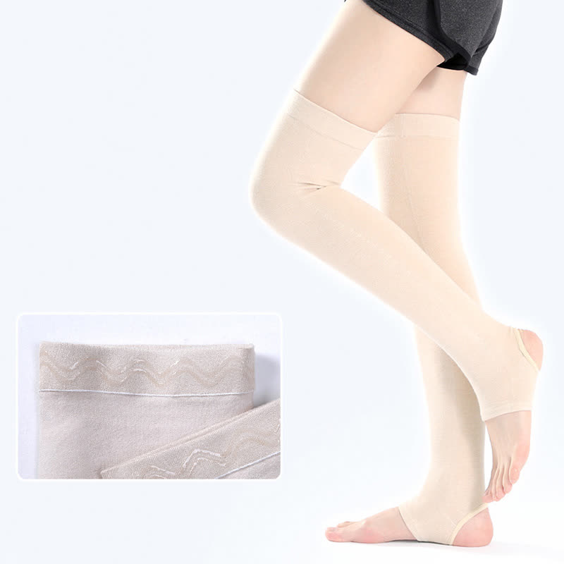 Pure Cotton Thigh Sleeves with Non-slip Silicone Grip - Beige - XL - image 9