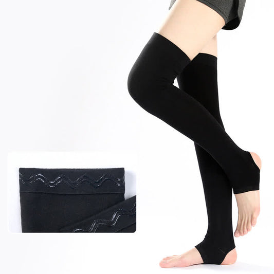 Pure Cotton Thigh Sleeves with Non-slip Silicone Grip - Black - XL - image 1