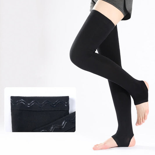 Solid Color Cotton Thigh Sleeves with Non-slip Silicone Grip - Black - XL - image 1