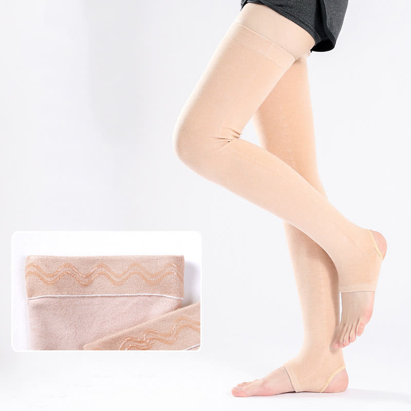 Solid Color Cotton Thigh Sleeves with Non-slip Silicone Grip - Nude - XL - image 4