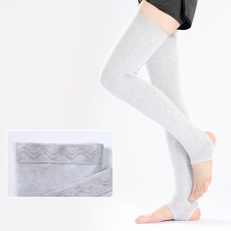 Solid Color Cotton Thigh Sleeves with Non-slip Silicone Grip - Light Gray - XL - image 3