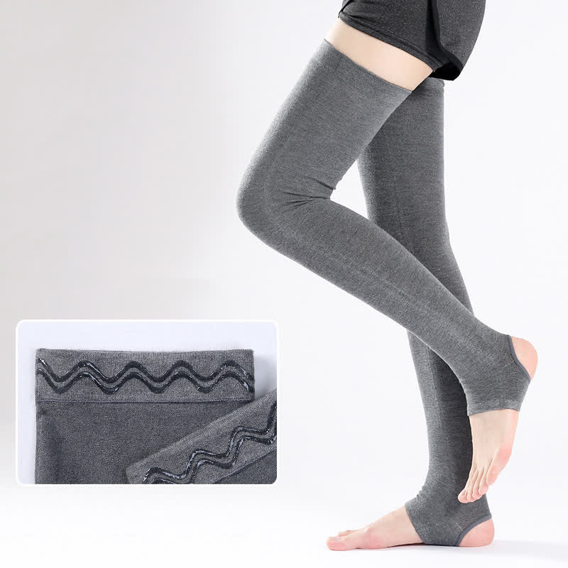 Solid Color Cotton Thigh Sleeves with Non-slip Silicone Grip - Dark Grey - XL - image 2