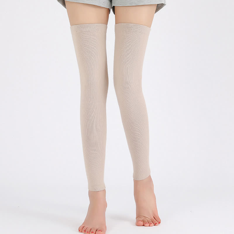 Solid Color Thin Knitted Elastic Thigh Sleeves - Beige - XL - image 2