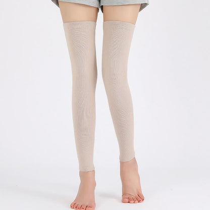 Solid Color Thin Knitted Elastic Thigh Sleeves - Beige - XL - image 2