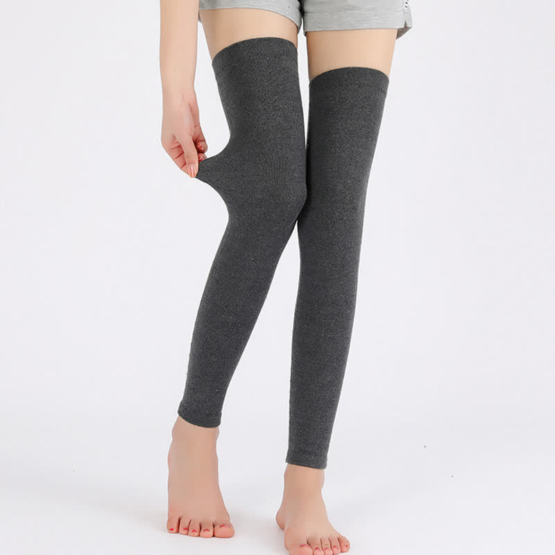 Solid Color Thin Knitted Elastic Thigh Sleeves - Dark Grey - XL - image 11