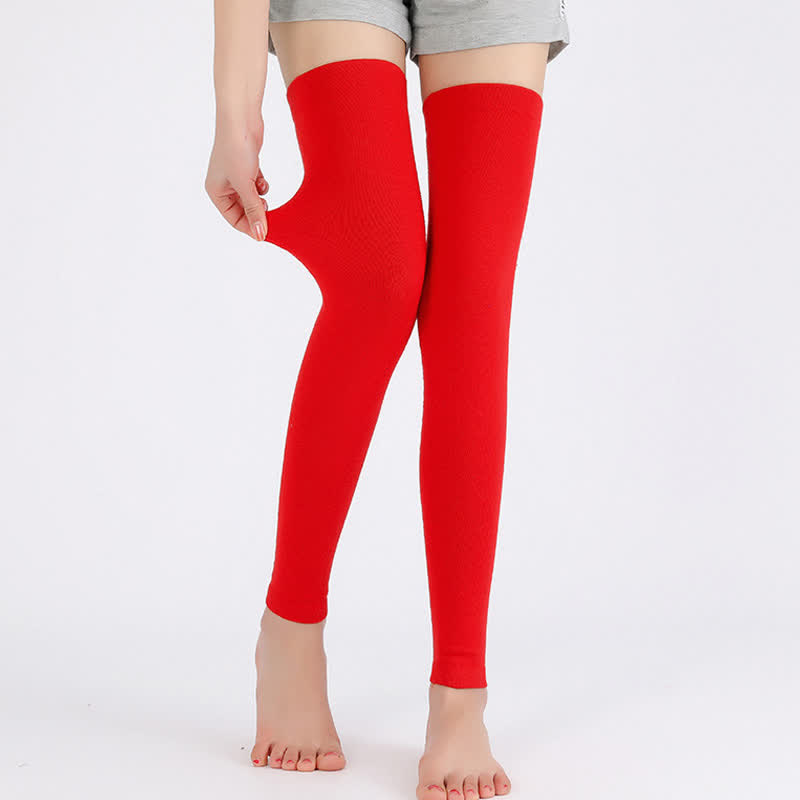 Solid Color Thin Knitted Elastic Thigh Sleeves - Red - XL - image 12