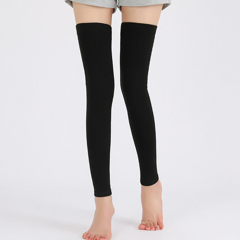 Solid Color Thin Knitted Elastic Thigh Sleeves - Black - XL - image 0