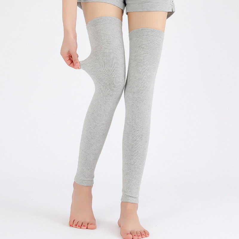 Solid Color Thin Knitted Elastic Thigh Sleeves - Light Gray - XL - image 9