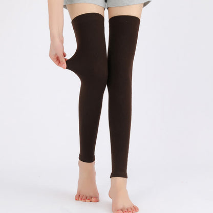 Solid Color Thin Knitted Elastic Thigh Sleeves - Coffee - XL - image 1
