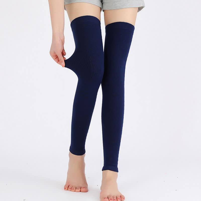 Solid Color Thin Knitted Elastic Thigh Sleeves - Navy Blue - XL - image 13