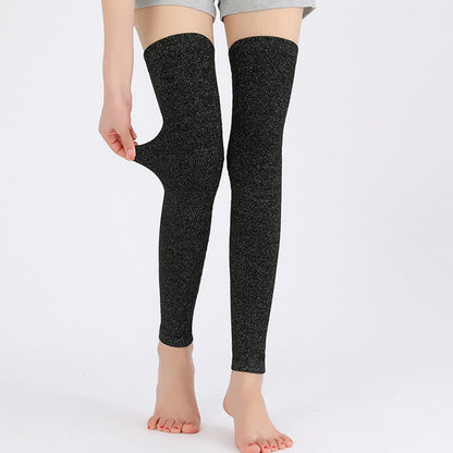 Solid Color Thin Knitted Elastic Thigh Sleeves - Black&Silver - XL - image 17