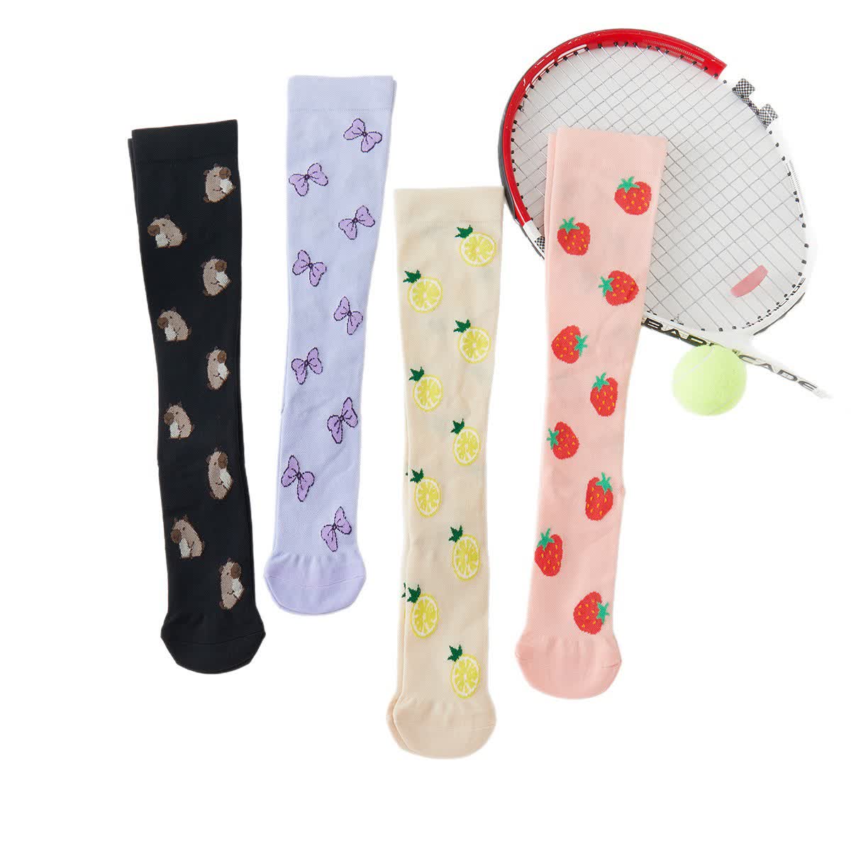 Fruit Animal Print Compression Knee High Socks(4 Pairs) - Multicolor - EU37-42(US4-8.5) - image 1