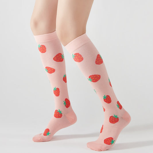 Fruit Animal Print Compression Knee High Socks(4 Pairs) - Pink - EU37-42(US4-8.5) - image 1