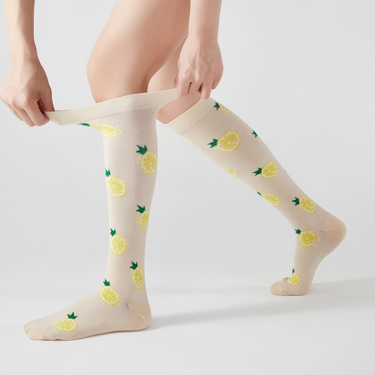 Fruit Animal Print Compression Knee High Socks(4 Pairs) - Yellow - EU37-42(US4-8.5) - image 2