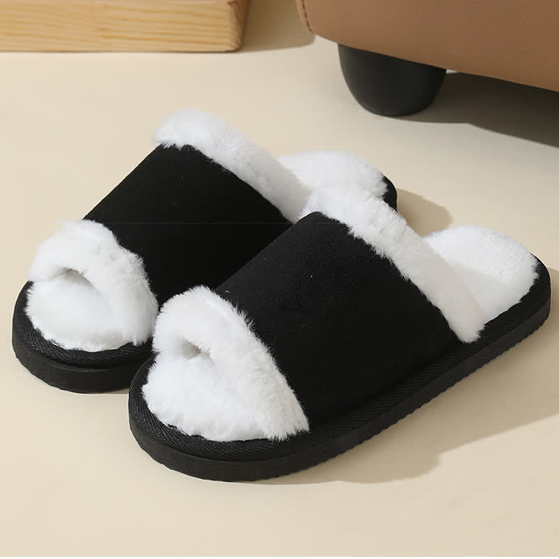 Suede Slippers with Fur Trim