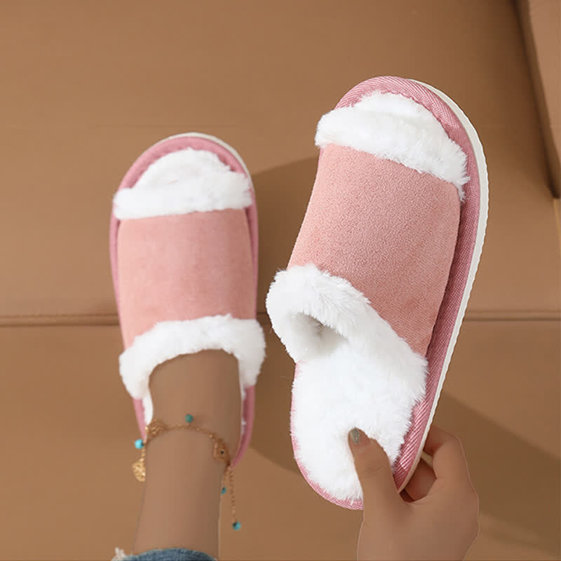 Suede Slippers with Fur Trim