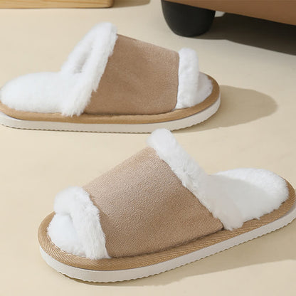 Suede Slippers with Fur Trim