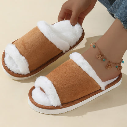 Suede Slippers with Fur Trim - image 11