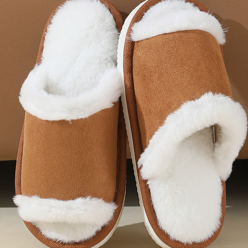 Suede Slippers with Fur Trim