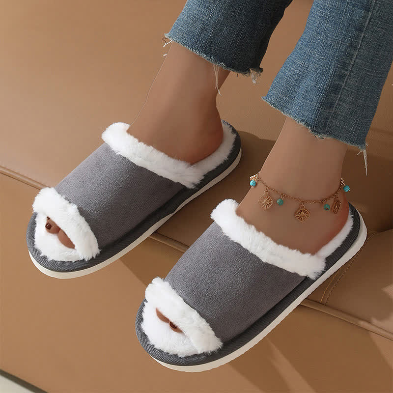Suede Slippers with Fur Trim