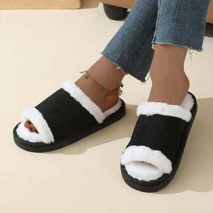 Suede Slippers with Fur Trim