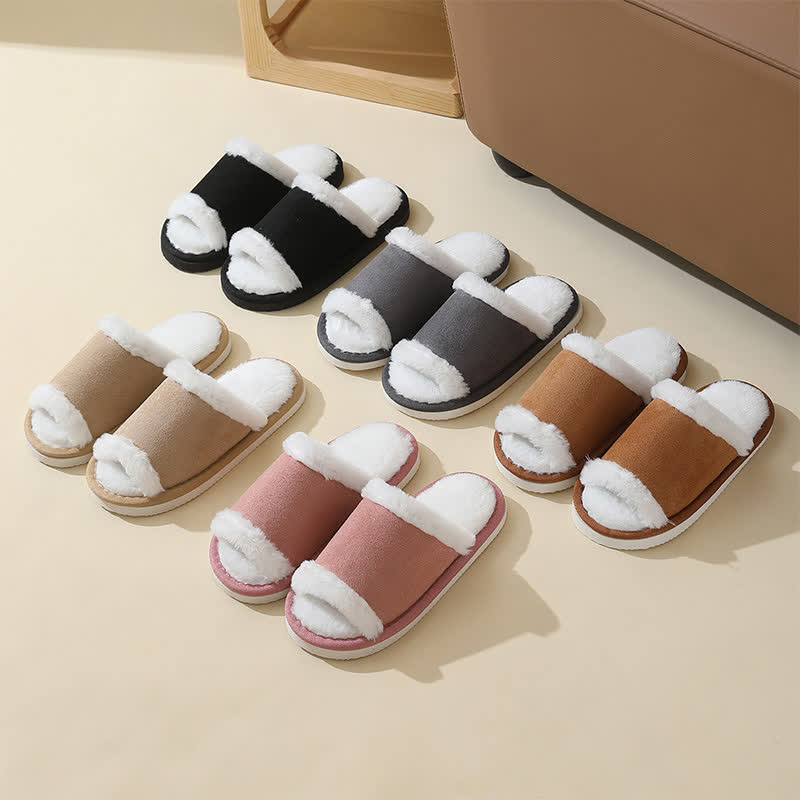 Suede Slippers with Fur Trim - image 1